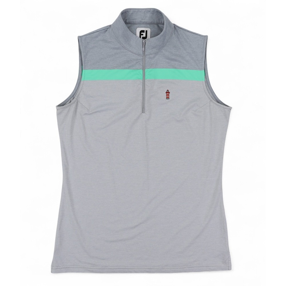 FootJoy Sleeveless Golf Shirt Womens Small Stretch Gray Green Stripe Golf Top